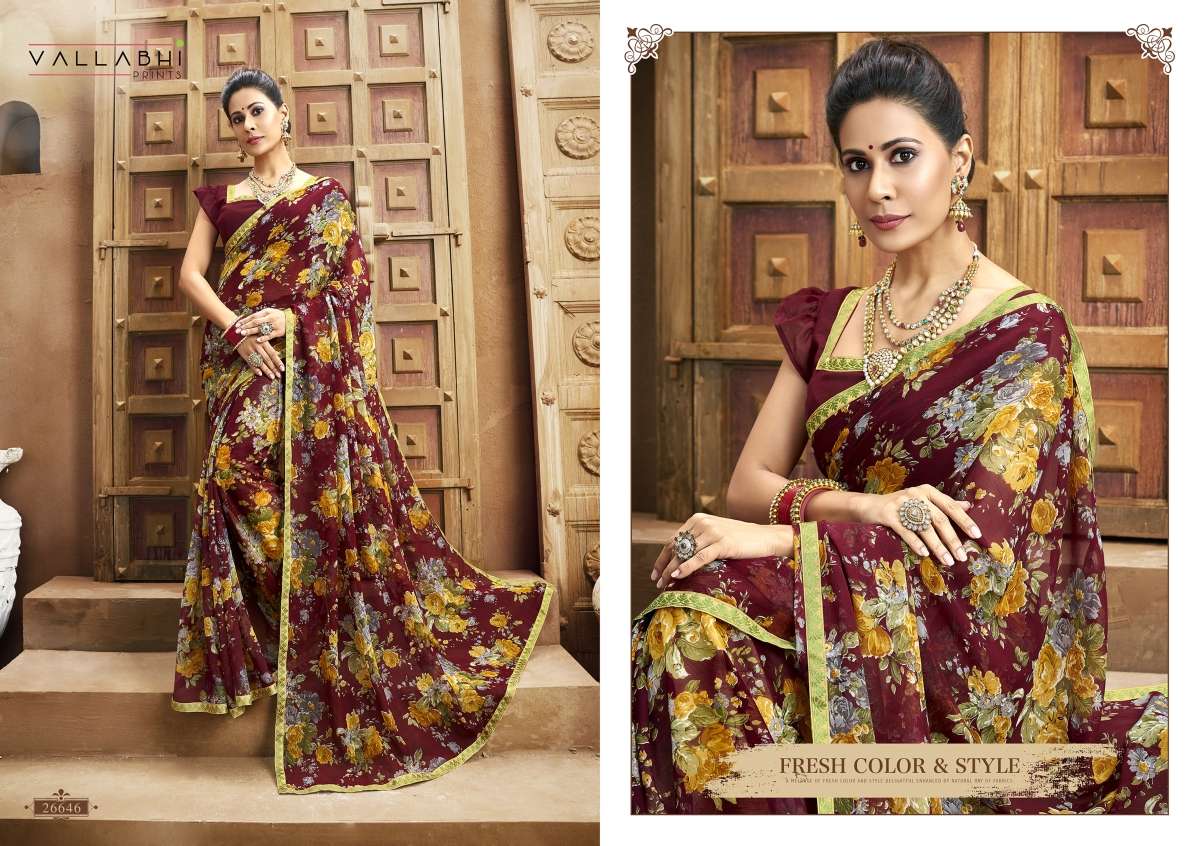 BISHAKHA VOL-2 BY VALLABHI PRINTS 26641 TO 26652 SERIES INDIAN TRADITIONAL WEAR COLLECTION BEAUTIFUL STYLISH FANCY COLORFUL PARTY WEAR & OCCASIONAL WEAR CHIFFON PRINTED SAREES AT WHOLESALE PRICE