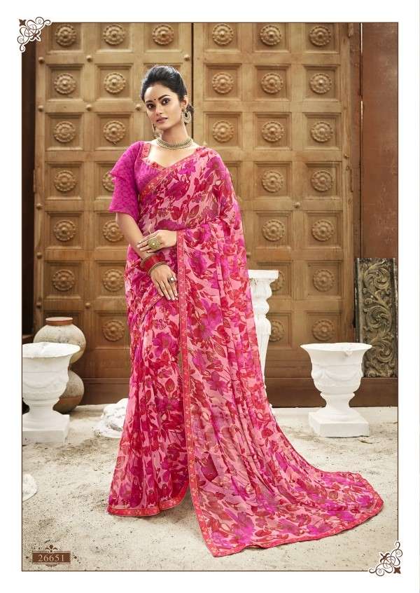 BISHAKHA VOL-2 BY VALLABHI PRINTS 26641 TO 26652 SERIES INDIAN TRADITIONAL WEAR COLLECTION BEAUTIFUL STYLISH FANCY COLORFUL PARTY WEAR & OCCASIONAL WEAR CHIFFON PRINTED SAREES AT WHOLESALE PRICE