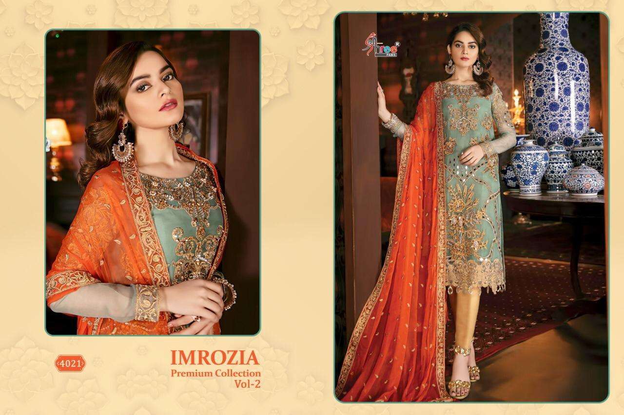 IMROZIA PREMIUM COLLECTION VOL-2 BY SHREE FABS 4021 TO 4026 SERIES BEAUTIFUL SHARARA SUITS STYLISH FANCY COLORFUL PARTY WEAR & ETHNIC WEAR FAUX GEORGETTE WITH EMBROIDERY DRESSES AT WHOLESALE PRICE