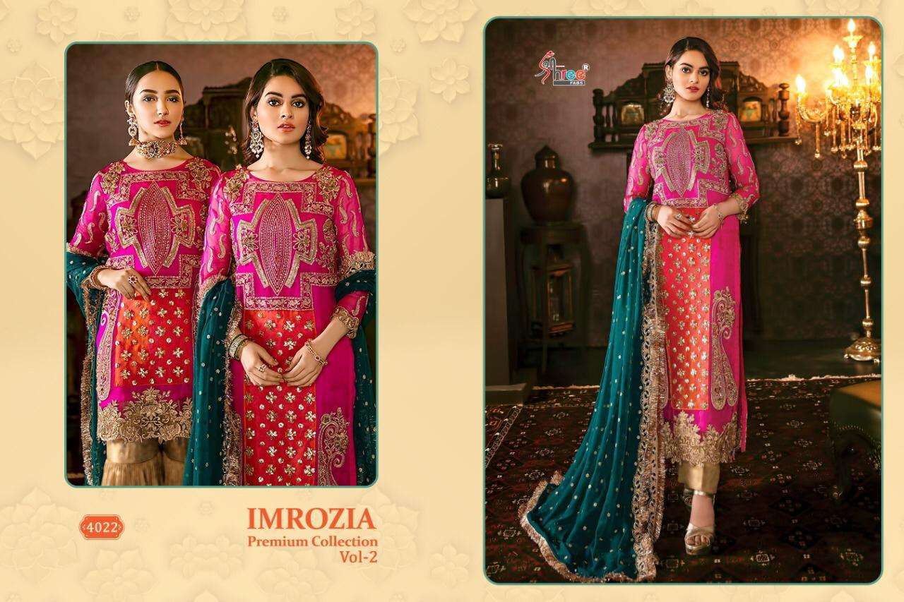 IMROZIA PREMIUM COLLECTION VOL-2 BY SHREE FABS 4021 TO 4026 SERIES BEAUTIFUL SHARARA SUITS STYLISH FANCY COLORFUL PARTY WEAR & ETHNIC WEAR FAUX GEORGETTE WITH EMBROIDERY DRESSES AT WHOLESALE PRICE