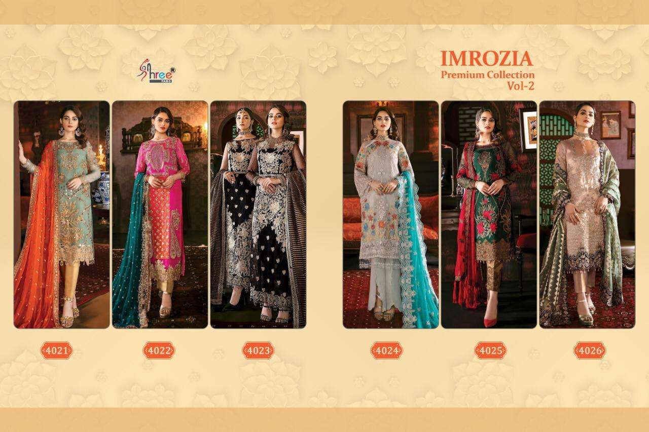 IMROZIA PREMIUM COLLECTION VOL-2 BY SHREE FABS 4021 TO 4026 SERIES BEAUTIFUL SHARARA SUITS STYLISH FANCY COLORFUL PARTY WEAR & ETHNIC WEAR FAUX GEORGETTE WITH EMBROIDERY DRESSES AT WHOLESALE PRICE