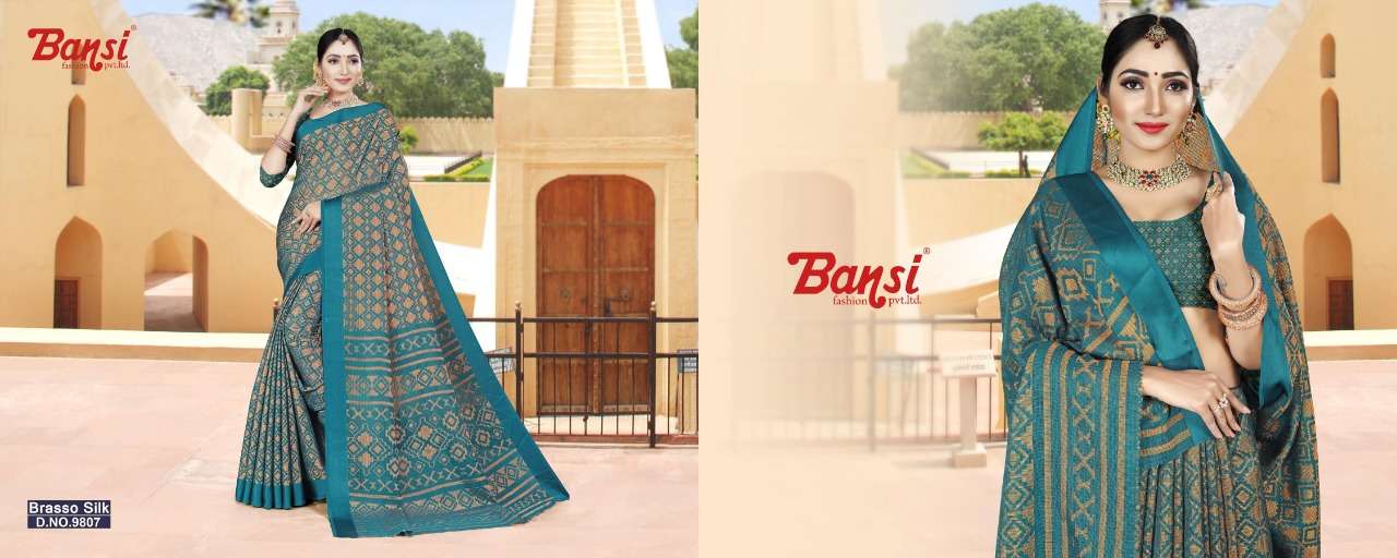 BRASSO SILK BY FASHID WHOLESALE 9801 TO 9808 SERIES INDIAN TRADITIONAL WEAR COLLECTION BEAUTIFUL STYLISH FANCY COLORFUL PARTY WEAR & OCCASIONAL WEAR BRASSO SILK SAREES AT WHOLESALE PRICE