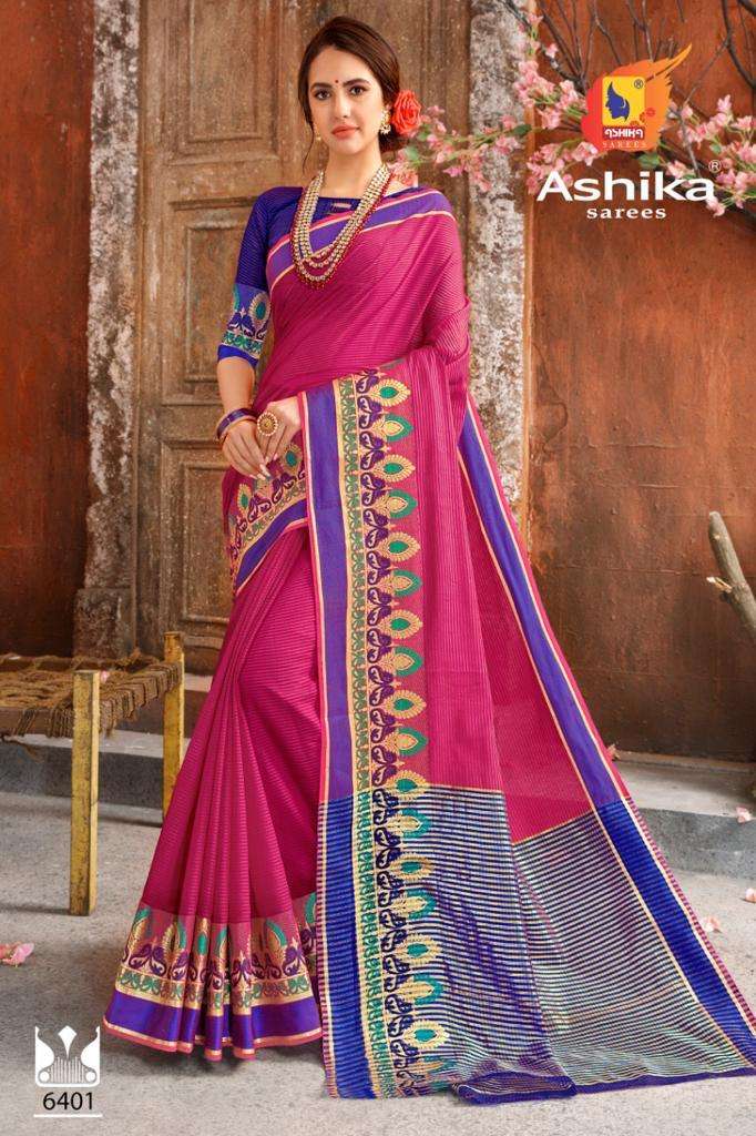 ROSE BY ASHIKA SAREES 6401 TO 6408 SERIES INDIAN TRADITIONAL WEAR COLLECTION BEAUTIFUL STYLISH FANCY COLORFUL PARTY WEAR & OCCASIONAL WEAR CHANDERI COTTON SAREES AT WHOLESALE PRICE