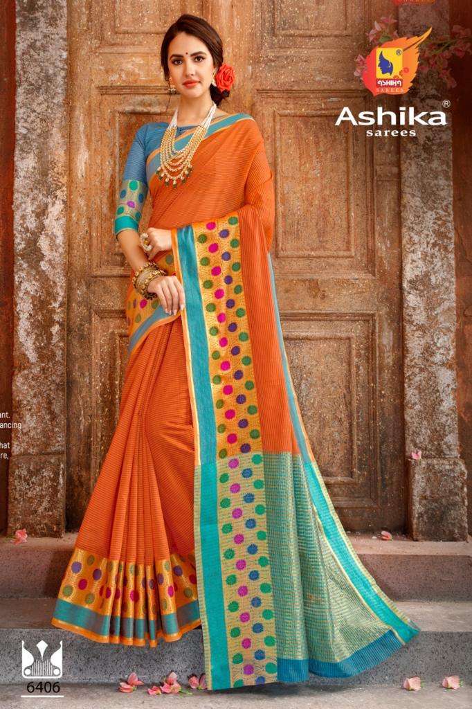 ROSE BY ASHIKA SAREES 6401 TO 6408 SERIES INDIAN TRADITIONAL WEAR COLLECTION BEAUTIFUL STYLISH FANCY COLORFUL PARTY WEAR & OCCASIONAL WEAR CHANDERI COTTON SAREES AT WHOLESALE PRICE