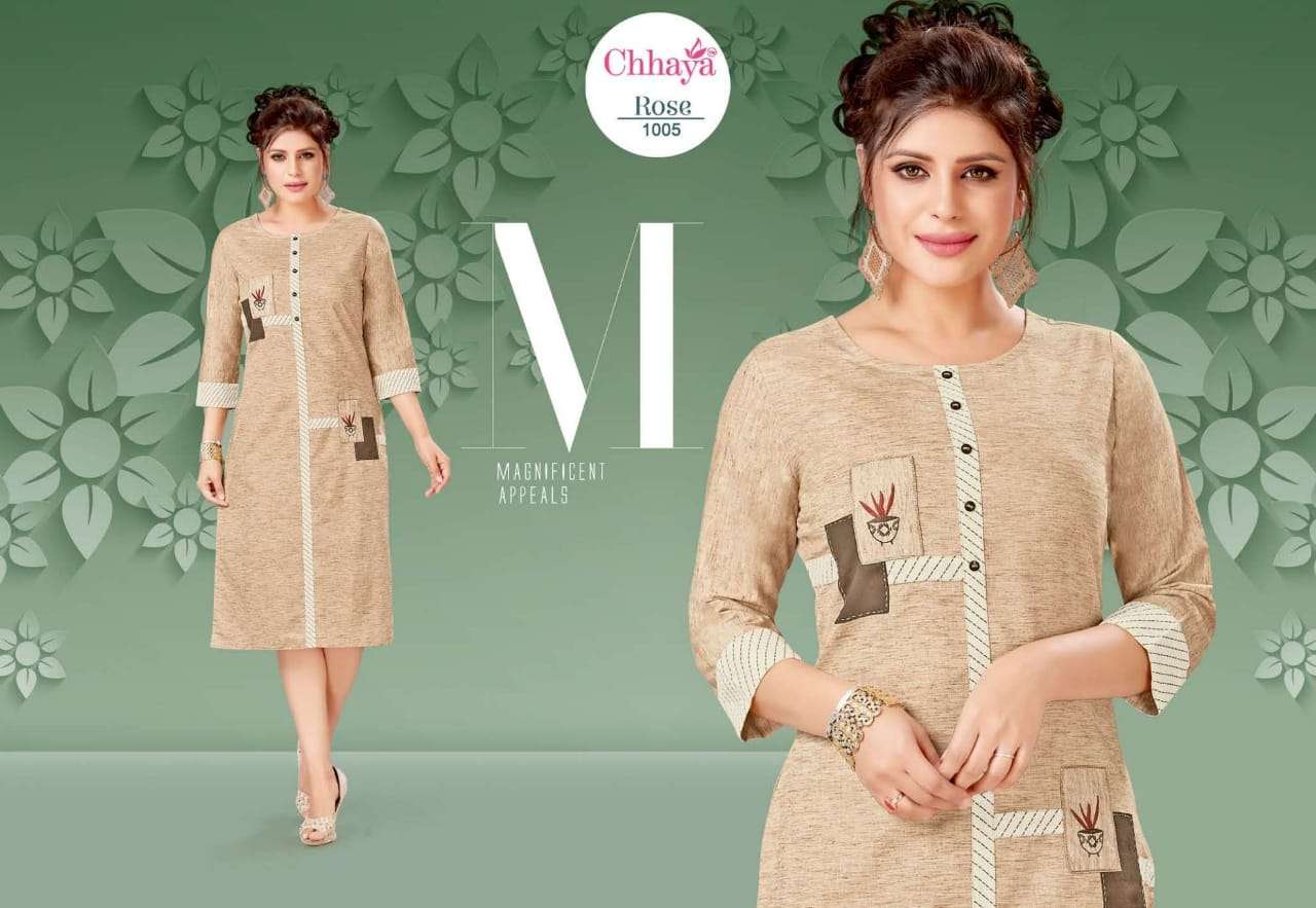 ROSE VOL-2 BY CHHAYA 1001 TO 1009 SERIES BEAUTIFUL STYLISH FANCY COLORFUL CASUAL WEAR & ETHNIC WEAR PREMIUM SLUB KURTIS WITH BOTTOM AT WHOLESALE PRICE