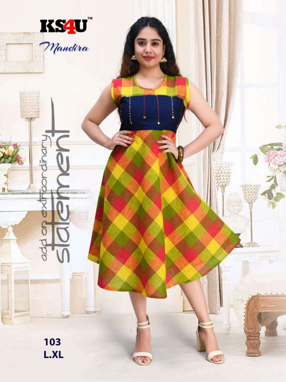 MANDIRA BY KS4U 101 TO 108 SERIES STYLISH FANCY BEAUTIFUL COLORFUL CASUAL WEAR & ETHNIC WEAR SOUTH COTTON WITH WORK KURTIS AT WHOLESALE PRICE