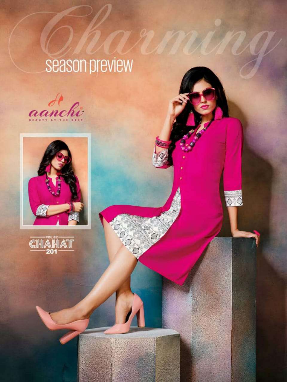 CHAHAT VOL-2 BY AANCHI 201 TO 208 SERIES STYLISH FANCY BEAUTIFUL COLORFUL CASUAL WEAR & ETHNIC WEAR RAYON PRINTED KURTIS AT WHOLESALE PRICE