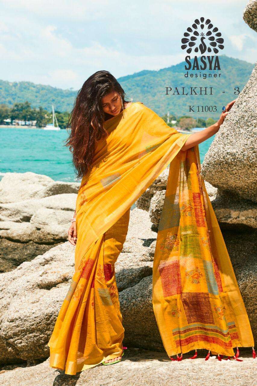 PALKHI VOL-3 NX BY SASYA DESIGNER INDIAN TRADITIONAL WEAR COLLECTION BEAUTIFUL STYLISH FANCY COLORFUL PARTY WEAR & OCCASIONAL WEAR PURE LINEN PRINTED SAREES AT WHOLESALE PRICE