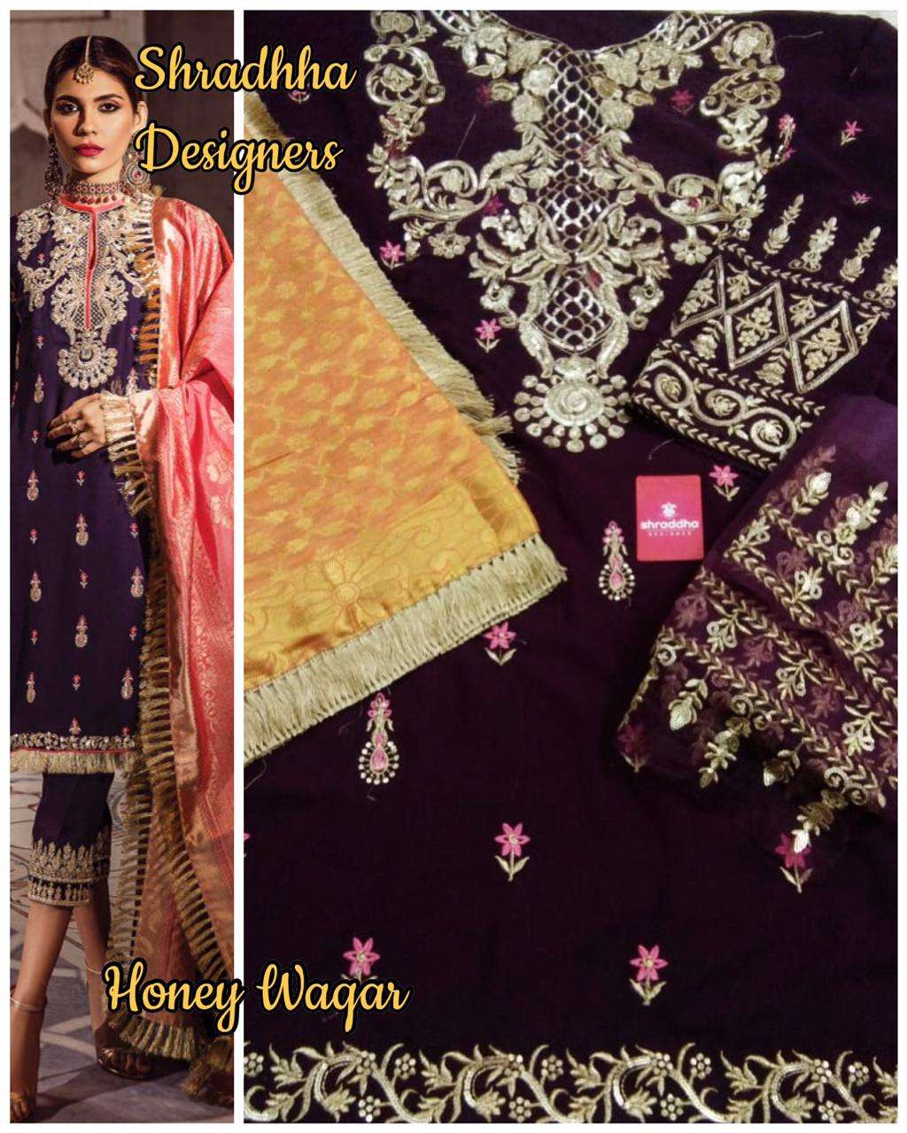HONEY WAQAR WEDDING EDITION HIT DESIGNS BY SHRADDHA DESIGNER 1003 TO 1004 SERIES DESIGNER PAKISTANI SUITS COLLECTION BEAUTIFUL STYLISH FANCY COLORFUL PARTY WEAR & OCCASIONAL WEAR GEORGETTE/ORGANZA EMBROIDERED DRESSES AT WHOLESALE PRICE