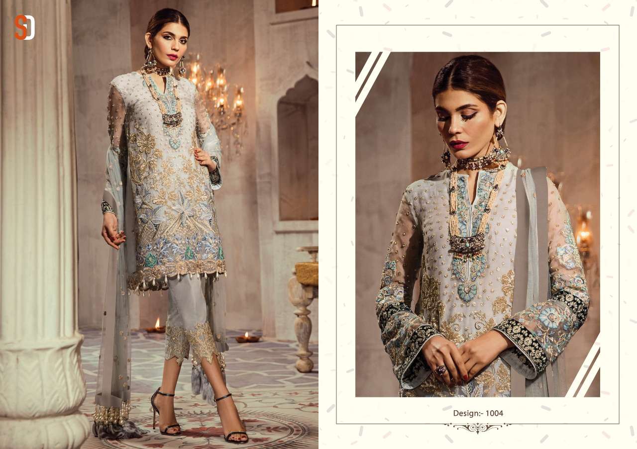 HONEY WAQAR WEDDING EDITION HIT DESIGNS BY SHRADDHA DESIGNER 1003 TO 1004 SERIES DESIGNER PAKISTANI SUITS COLLECTION BEAUTIFUL STYLISH FANCY COLORFUL PARTY WEAR & OCCASIONAL WEAR GEORGETTE/ORGANZA EMBROIDERED DRESSES AT WHOLESALE PRICE