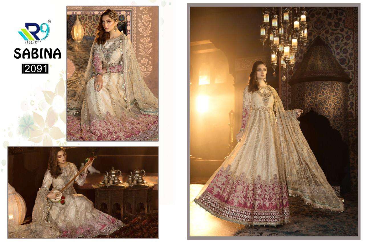 SABINA BY R9  2091 TO 2094 SERIES INDIAN TRADITIONAL WEAR COLLECTION BEAUTIFUL STYLISH FANCY COLORFUL PARTY WEAR & OCCASIONAL WEAR FAUX GEORGETTE WITH EMBROIDERY SAREES AT WHOLESALE PRICE