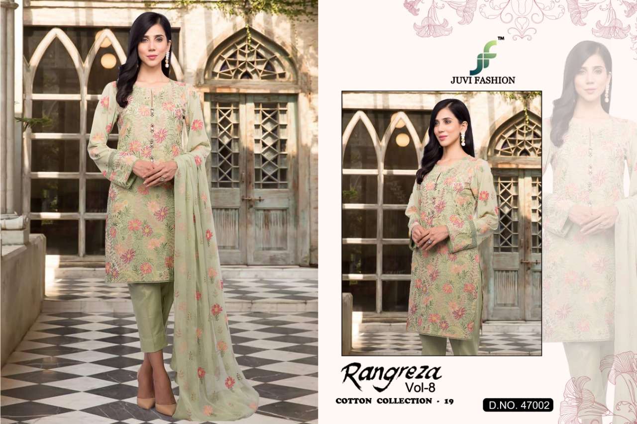 RANGREZA VOL-8 BY JUVI FASHION 47001 TO 47006 SERIES DESIGNER PAKISTANI SUITS COLLECTION BEAUTIFUL STYLISH FANCY COLORFUL PARTY WEAR & OCCASIONAL WEAR CAMBRIC COTTON WITH EMBROIDERY DRESSES AT WHOLESALE PRICE