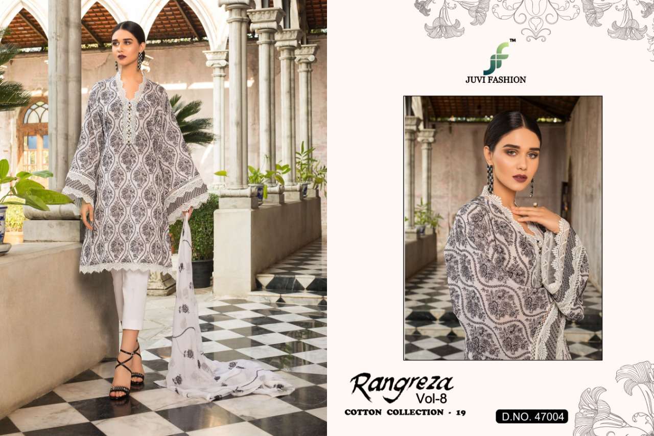 RANGREZA VOL-8 BY JUVI FASHION 47001 TO 47006 SERIES DESIGNER PAKISTANI SUITS COLLECTION BEAUTIFUL STYLISH FANCY COLORFUL PARTY WEAR & OCCASIONAL WEAR CAMBRIC COTTON WITH EMBROIDERY DRESSES AT WHOLESALE PRICE