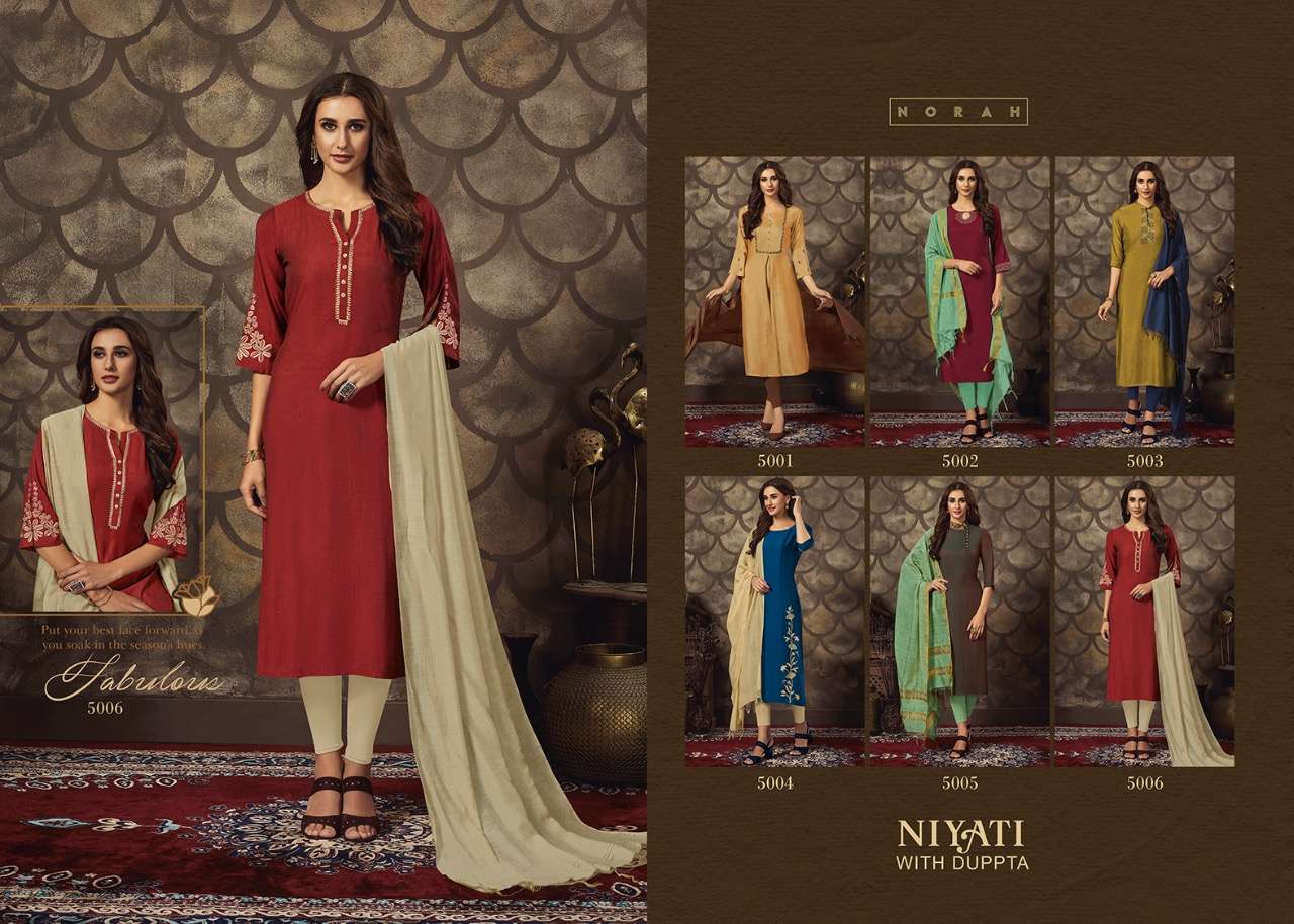 NIYATI BY NEHA AFSHION 5001 TO 5006 SERIES STYLISH FANCY BEAUTIFUL COLORFUL CASUAL WEAR & ETHNIC WEAR MUSLIN SILK WITH EMBROIDERY KURTIS AT WHOLESALE PRICE