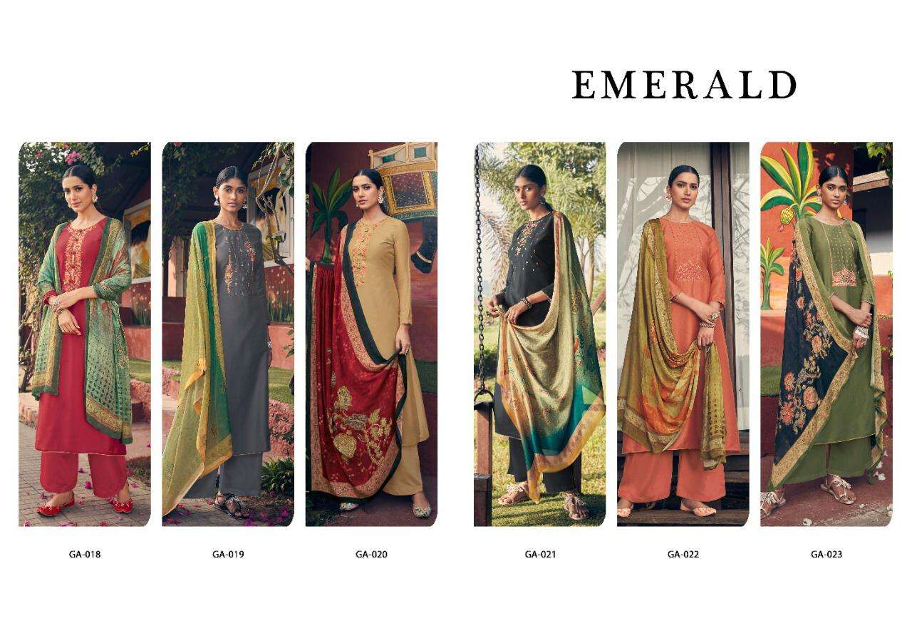 EMERALD BY ANGROOP PLUS 018 TO 023 SERIES BEAUTIFUL STYLISH SUITS FANCY COLORFUL CASUAL WEAR & ETHNIC WEAR & READY TO WEAR PURE JAM SILK COTTON PRINT WITH EMBROIDERED DRESSES AT WHOLESALE PRICE