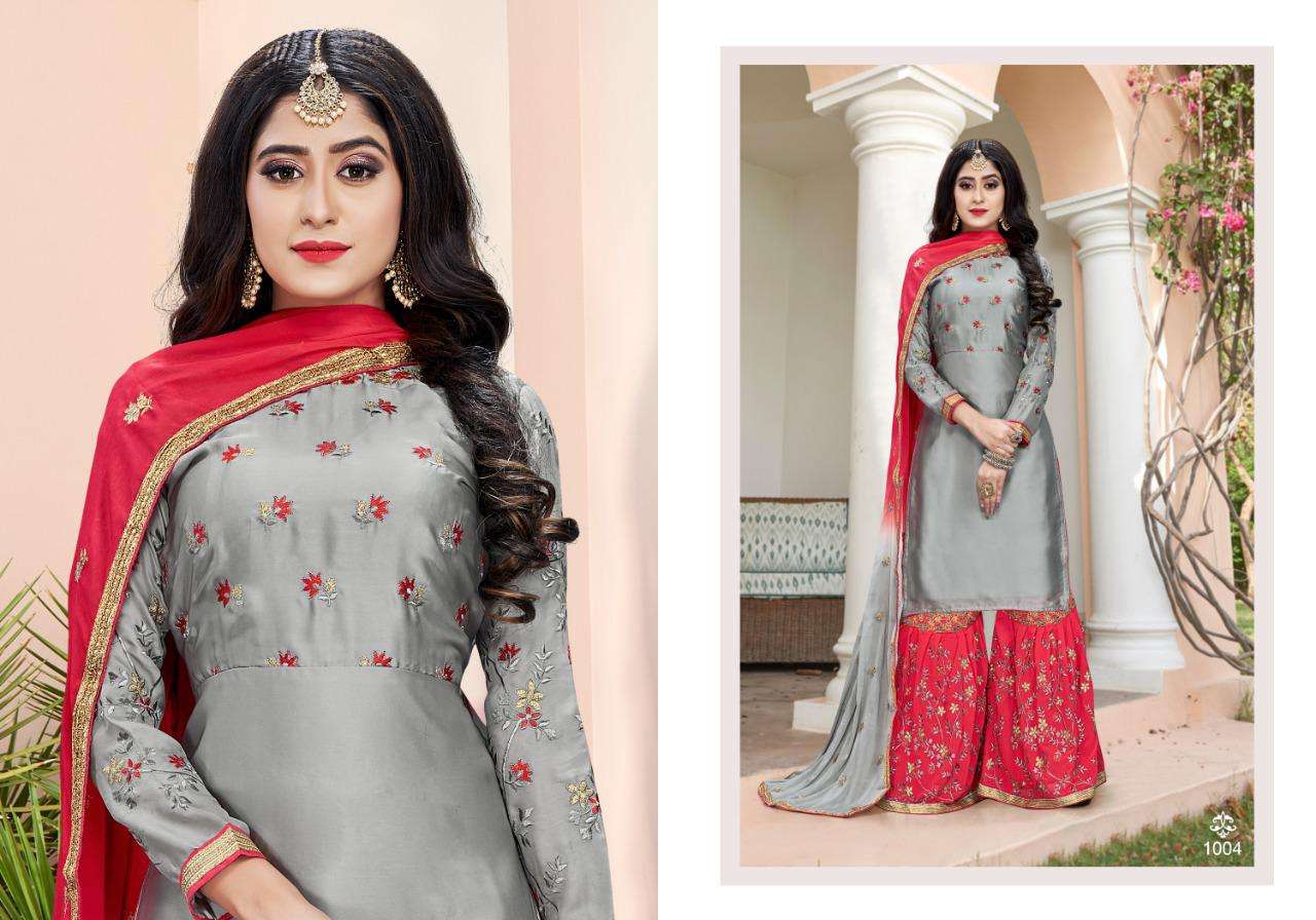 ORCHID VOL-2 BY RIGHT CHOICE 1001 TO 1005 SERIES BEAUTIFUL STYLISH SHARARA SUITS FANCY COLORFUL CASUAL WEAR & ETHNIC WEAR & READY TO WEAR PURE DOLA SILK EMBROIDERED DRESSES AT WHOLESALE PRICE