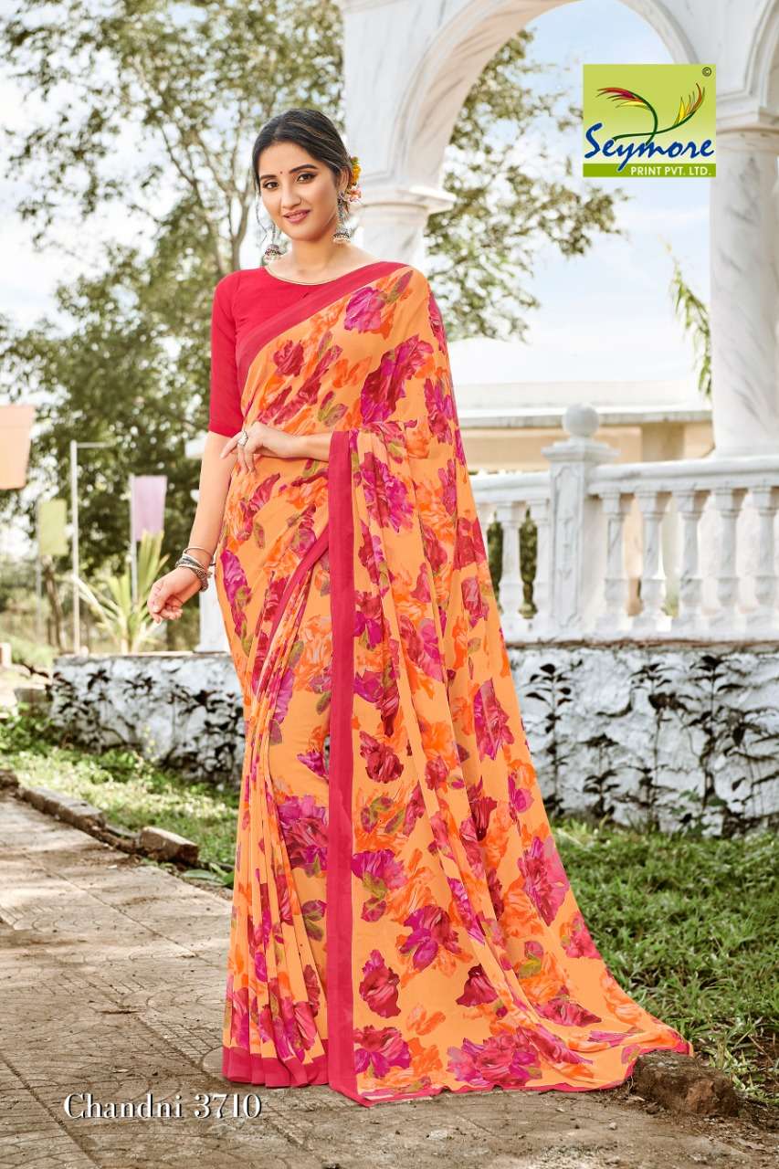 CHANDNI VOL-14A BY SEYMORE PRINTS 3707 TO 3716 SERIES INDIAN TRADITIONAL WEAR COLLECTION BEAUTIFUL STYLISH FANCY COLORFUL PARTY WEAR & OCCASIONAL WEAR GEORGETTE PRINTED SAREES AT WHOLESALE PRICE