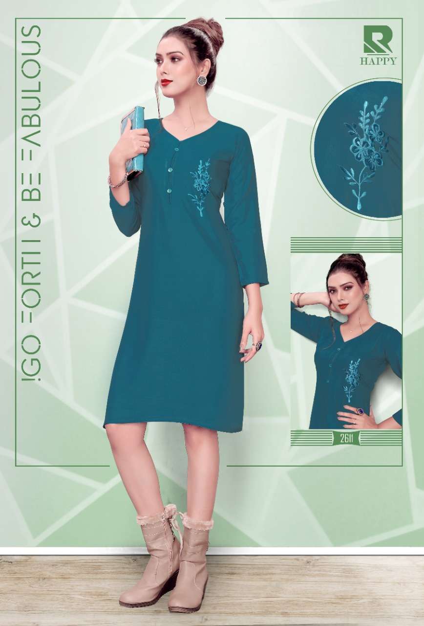HAPPY BY RAASHI 2601 TO 2612 SERIES STYLISH FANCY BEAUTIFUL COLORFUL CASUAL WEAR & ETHNIC WEAR RAYON SLUB EMBROIDERED KURTIS AT WHOLESALE PRICE