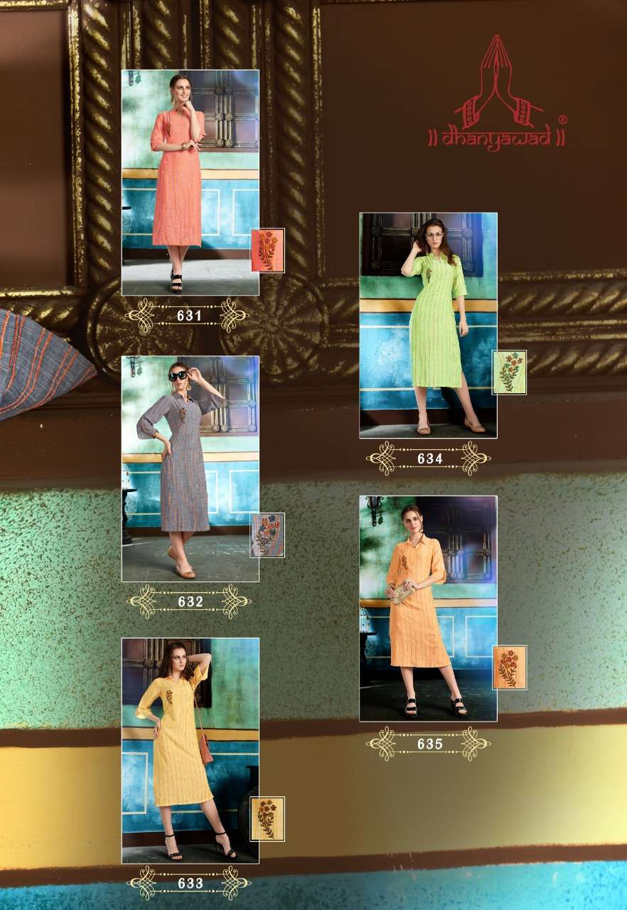 RUBAROO BY DHANYAWAD 631 TO 635 SERIES BEAUTIFUL COLORFUL STYLISH FANCY CASUAL WEAR & ETHNIC WEAR & READY TO WEAR SILK RAYON WITH HANDWORK KURTIS AT WHOLESALE PRICE