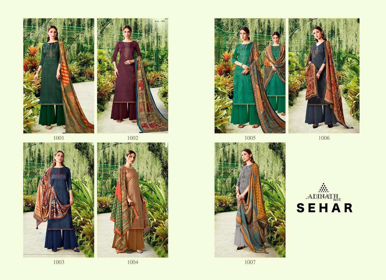 SEHAR BY ADINATH PRINT 1001 TO 1007 SERIES BEAUTIFUL STYLISH FANCY COLORFUL CASUAL WEAR & ETHNIC WEAR JAM COTTON PRINTED WITH EMBROIDERY DRESSES AT WHOLESALE PRICE