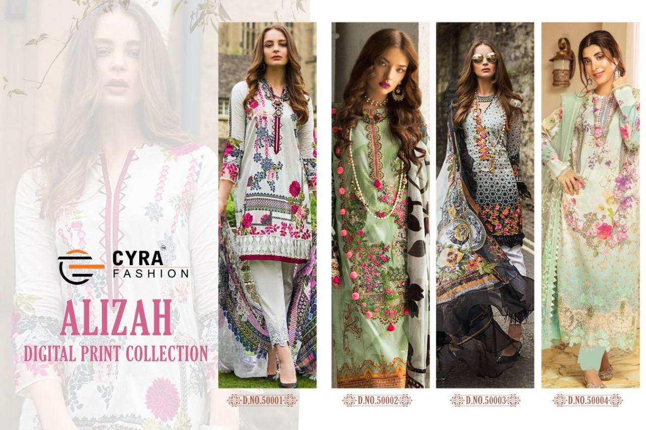 ALIZAH BY CYRA FASHION 50001 TO 50004 SERIES BEAUTIFUL PAKISTANI SUITS COLORFUL STYLISH FANCY CASUAL WEAR & ETHNIC WEAR JAM COTTON WITH PATCH EMBROIDERY DRESSES AT WHOLESALE PRICE