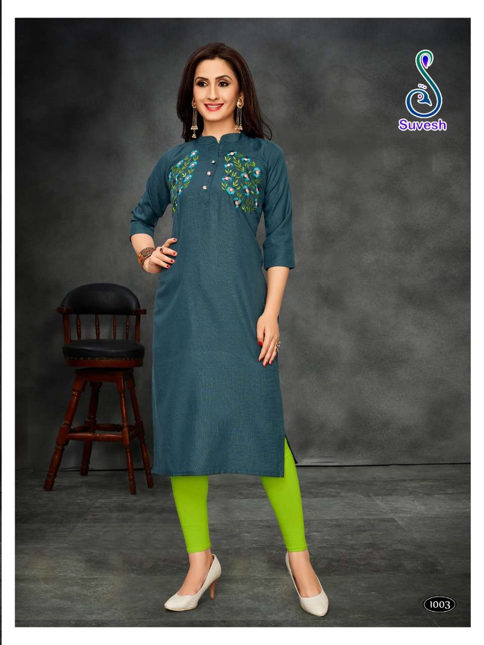 S10 BY SUVESH 1001 TO 1010 SERIES BEAUTIFUL COLORFUL STYLISH FANCY CASUAL WEAR & ETHNIC WEAR & READY TO WEAR COTTON SLUB WITH EMBROIDERY KURTIS AT WHOLESALE PRICE