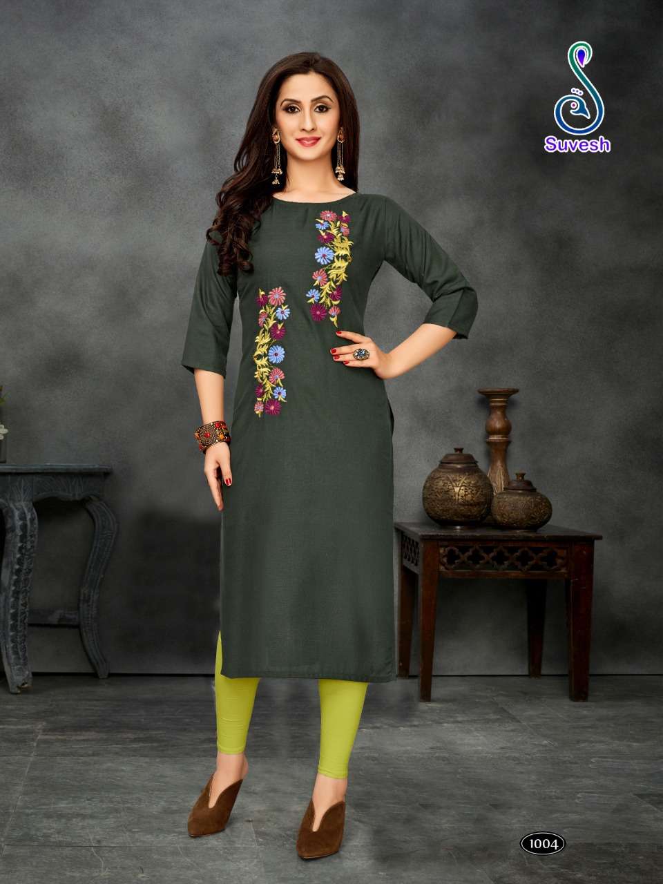 S10 BY SUVESH 1001 TO 1010 SERIES BEAUTIFUL COLORFUL STYLISH FANCY CASUAL WEAR & ETHNIC WEAR & READY TO WEAR COTTON SLUB WITH EMBROIDERY KURTIS AT WHOLESALE PRICE