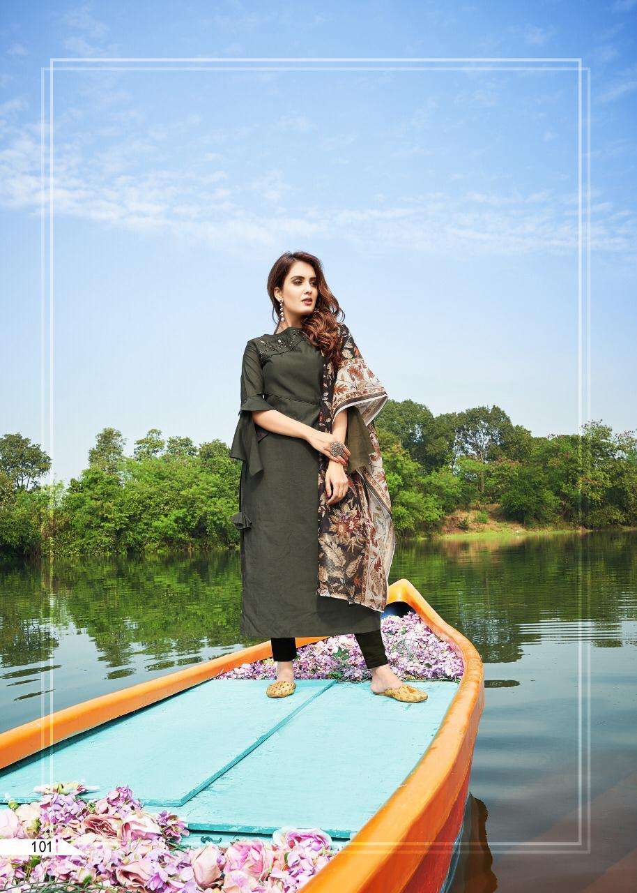 ZOYA VOL-3 BY VIVILS PRINT 101 TO 105 SERIES BEAUTIFUL COLORFUL STYLISH FANCY CASUAL WEAR & ETHNIC WEAR & READY TO WEAR PURE VISCOSE MUSLIN COTTON LINING KURTIS AT WHOLESALE PRICE