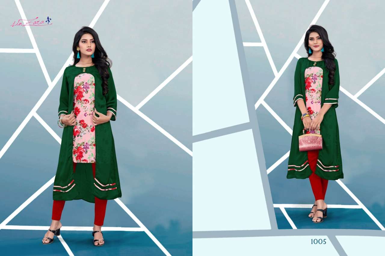 GLORY BY SIN ZARA 1001 TO 1009 SERIES BEAUTIFUL COLORFUL STYLISH FANCY CASUAL WEAR & ETHNIC WEAR & READY TO WEAR SATIN DIGITAL PRINTED KURTIS AT WHOLESALE PRICE