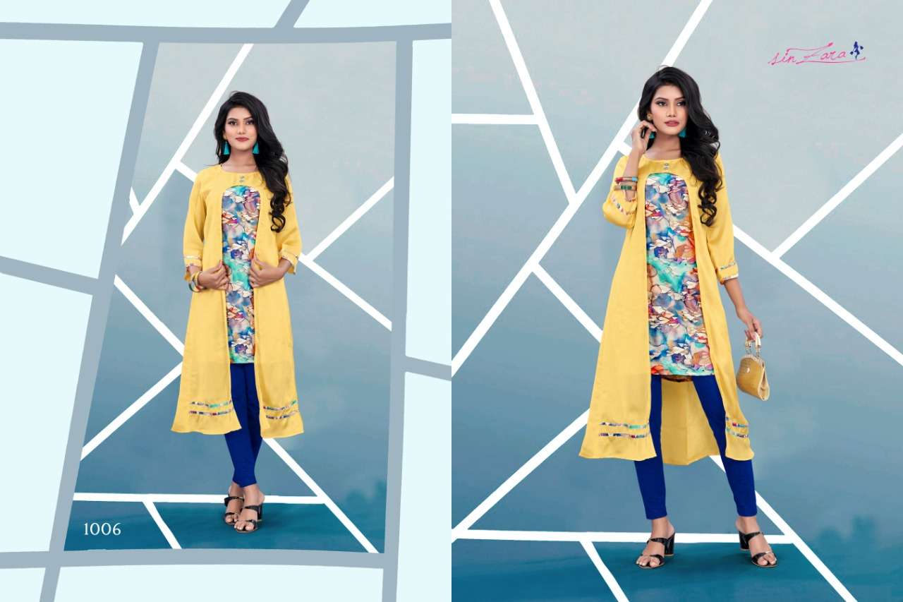 GLORY BY SIN ZARA 1001 TO 1009 SERIES BEAUTIFUL COLORFUL STYLISH FANCY CASUAL WEAR & ETHNIC WEAR & READY TO WEAR SATIN DIGITAL PRINTED KURTIS AT WHOLESALE PRICE
