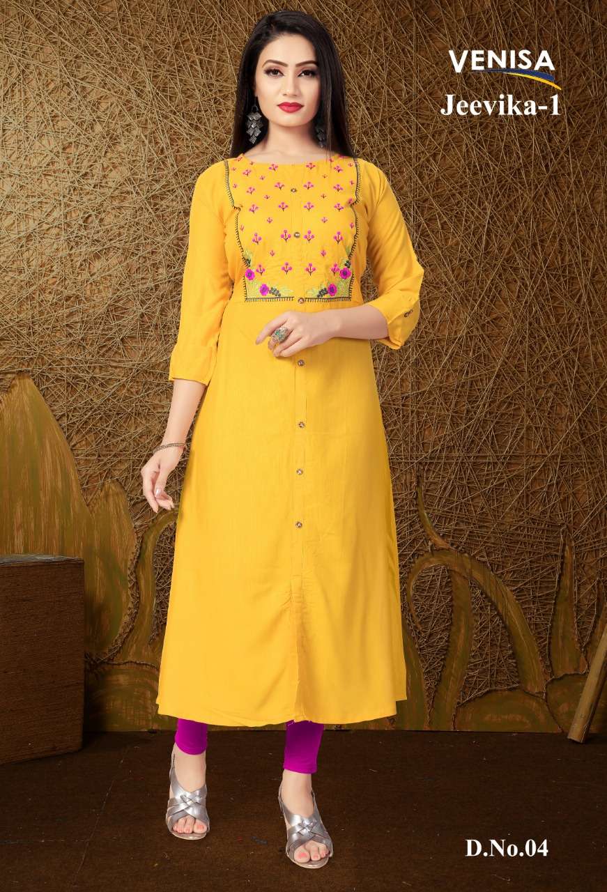 JEEVIKA BY VENISA 01 TO 04 SERIES BEAUTIFUL COLORFUL STYLISH FANCY CASUAL WEAR & ETHNIC WEAR & READY TO WEAR HEAVY RAYON KURTIS AT WHOLESALE PRICE