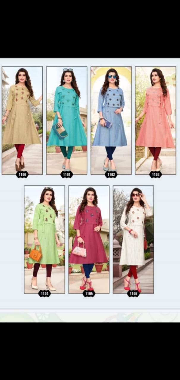 IMPEX BY JHALA 1100 TO 1106 SERIES BEAUTIFUL COLORFUL STYLISH FANCY CASUAL WEAR & ETHNIC WEAR & READY TO WEAR 14 KG VISCOSE RAYON KURTIS AT WHOLESALE PRICE