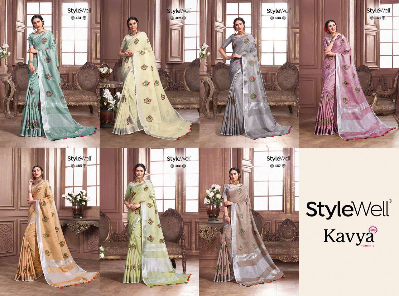 KAVYA VOL-2 BY STYLEWELL 461 TO 467 SERIES INDIAN TRADITIONAL WEAR COLLECTION BEAUTIFUL STYLISH FANCY COLORFUL PARTY WEAR & OCCASIONAL WEAR FANCY SAREES AT WHOLESALE PRICE