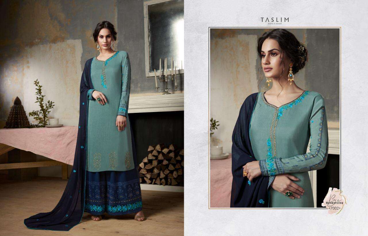 TASLIM GOLD BY TASLIM 7001 TO 7005 SERIES BEAUTIFUL STYLISH SHARARA SUITS FANCY COLORFUL CASUAL WEAR & ETHNIC WEAR & READY TO WEAR REAL GEORGETTE WITH SWARVOSKI DIAMOND WORK DRESSES AT WHOLESALE PRICE