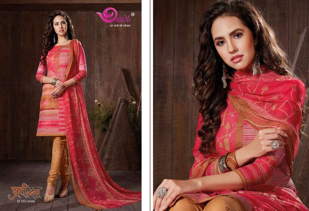 PRATIKSHA VOL-8 BY DEVI 8001 TO 8012 SERIES BEAUTIFUL SUITS STYLISH FANCY COLORFUL CASUAL WEAR & ETHNIC WEAR COTTON PRINTED DRESSES AT WHOLESALE PRICE