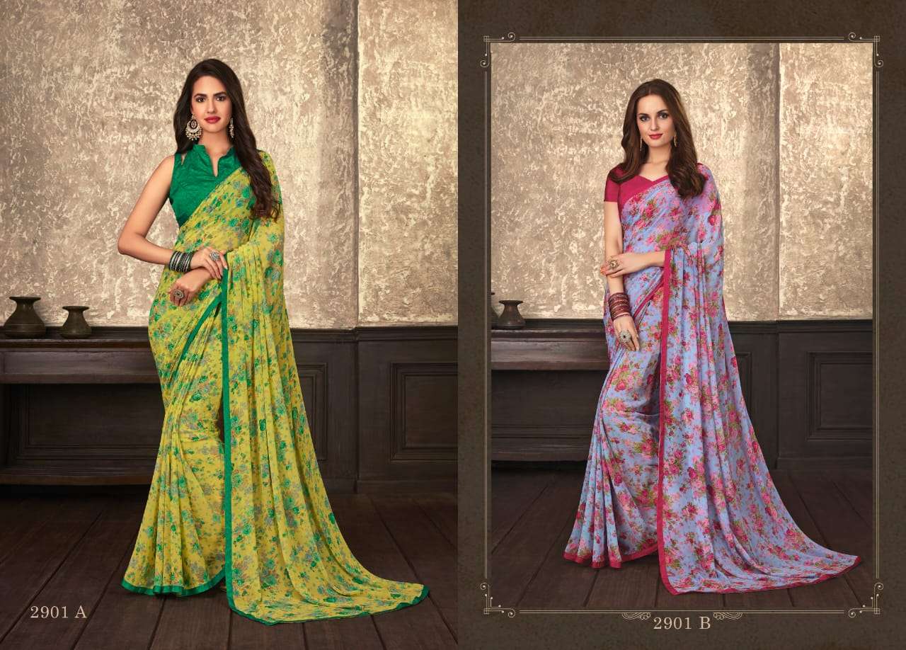 GULDASTA 9 EDITION BY RUCHI SAREE 2901-A TO 2910-B SERIES INDIAN TRADITIONAL WEAR COLLECTION BEAUTIFUL STYLISH FANCY COLORFUL PARTY WEAR & OCCASIONAL WEAR JASMINE GEORGETTE SAREES AT WHOLESALE PRICE