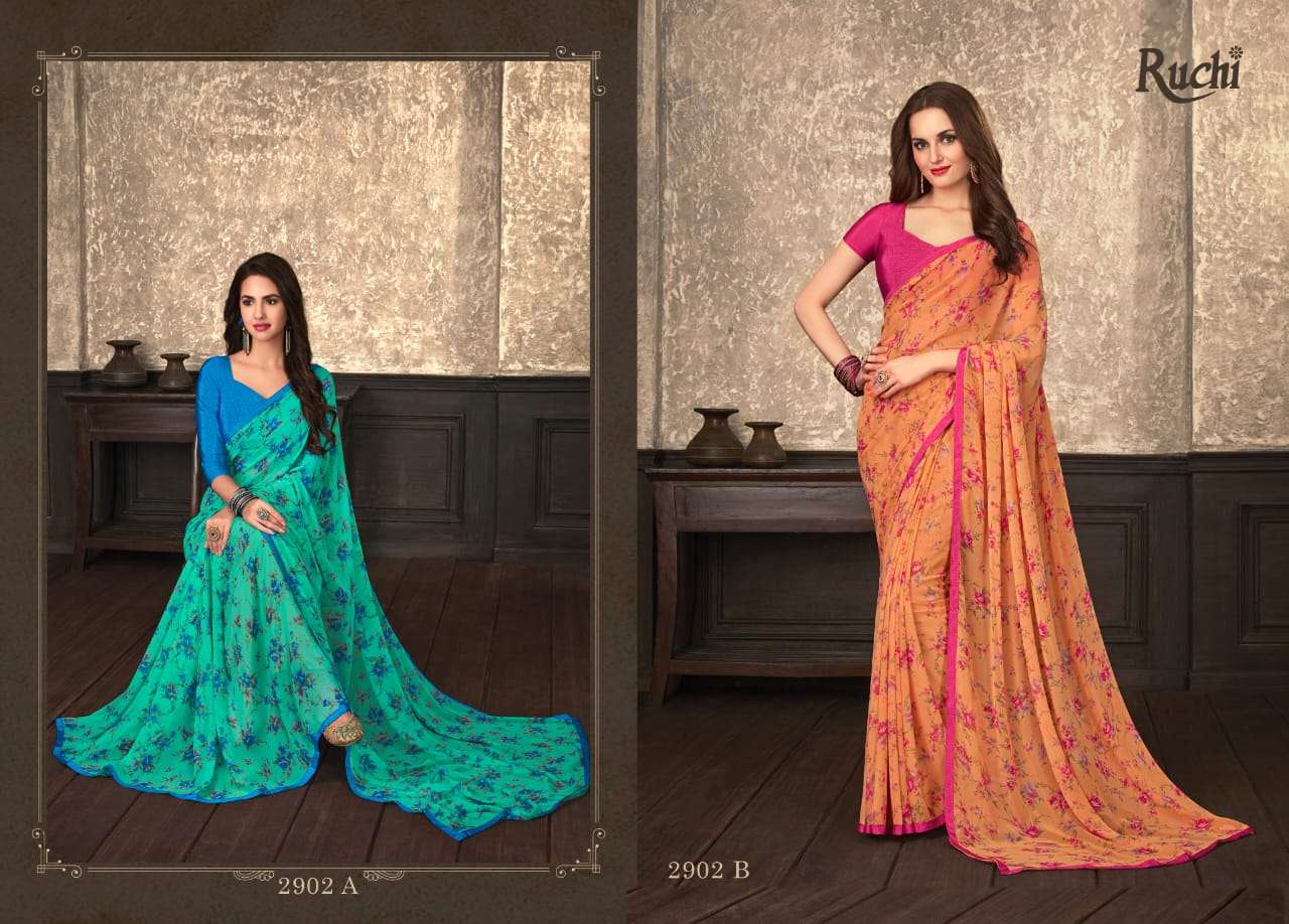 GULDASTA 9 EDITION BY RUCHI SAREE 2901-A TO 2910-B SERIES INDIAN TRADITIONAL WEAR COLLECTION BEAUTIFUL STYLISH FANCY COLORFUL PARTY WEAR & OCCASIONAL WEAR JASMINE GEORGETTE SAREES AT WHOLESALE PRICE