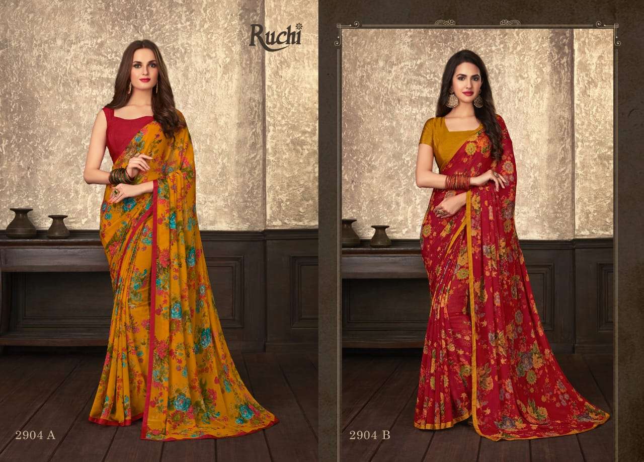 GULDASTA 9 EDITION BY RUCHI SAREE 2901-A TO 2910-B SERIES INDIAN TRADITIONAL WEAR COLLECTION BEAUTIFUL STYLISH FANCY COLORFUL PARTY WEAR & OCCASIONAL WEAR JASMINE GEORGETTE SAREES AT WHOLESALE PRICE