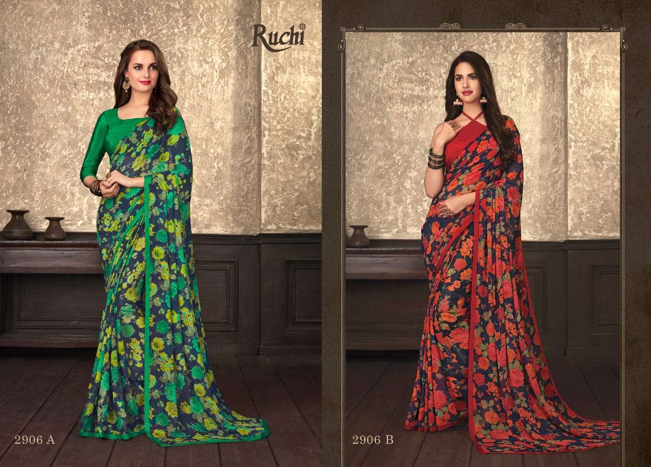 GULDASTA 9 EDITION BY RUCHI SAREE 2901-A TO 2910-B SERIES INDIAN TRADITIONAL WEAR COLLECTION BEAUTIFUL STYLISH FANCY COLORFUL PARTY WEAR & OCCASIONAL WEAR JASMINE GEORGETTE SAREES AT WHOLESALE PRICE