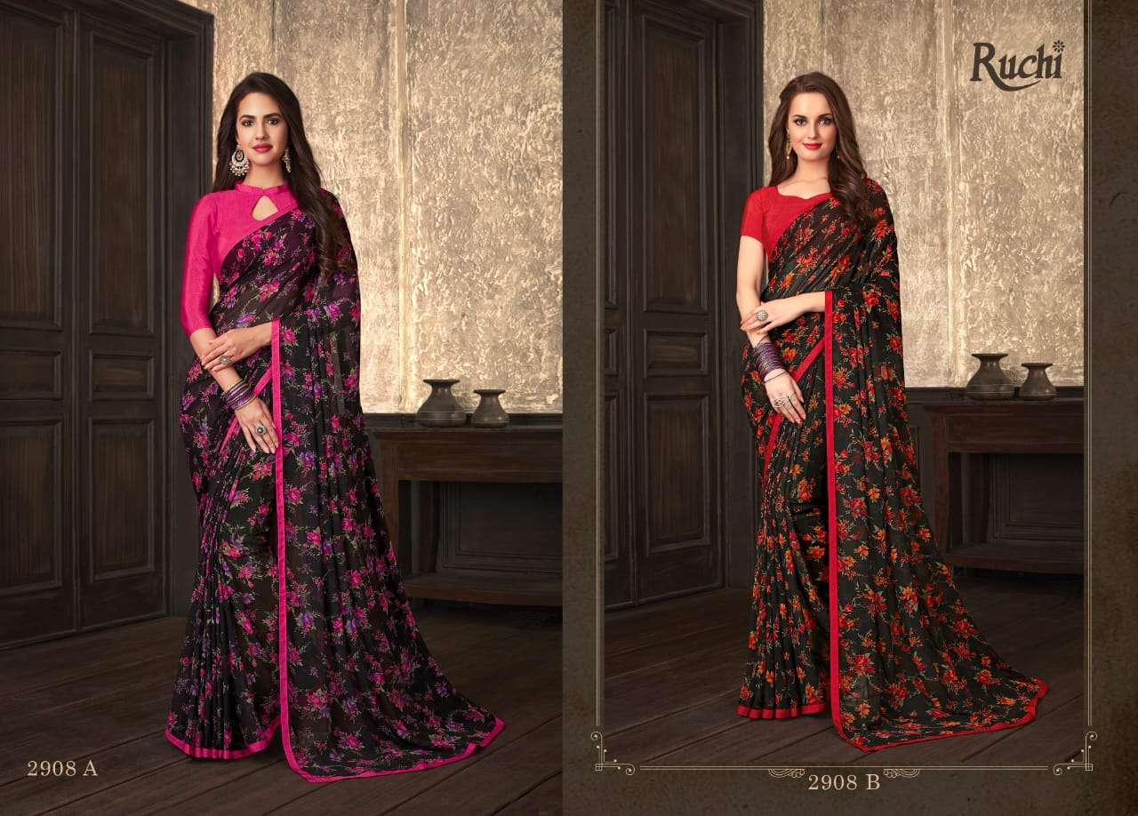 GULDASTA 9 EDITION BY RUCHI SAREE 2901-A TO 2910-B SERIES INDIAN TRADITIONAL WEAR COLLECTION BEAUTIFUL STYLISH FANCY COLORFUL PARTY WEAR & OCCASIONAL WEAR JASMINE GEORGETTE SAREES AT WHOLESALE PRICE