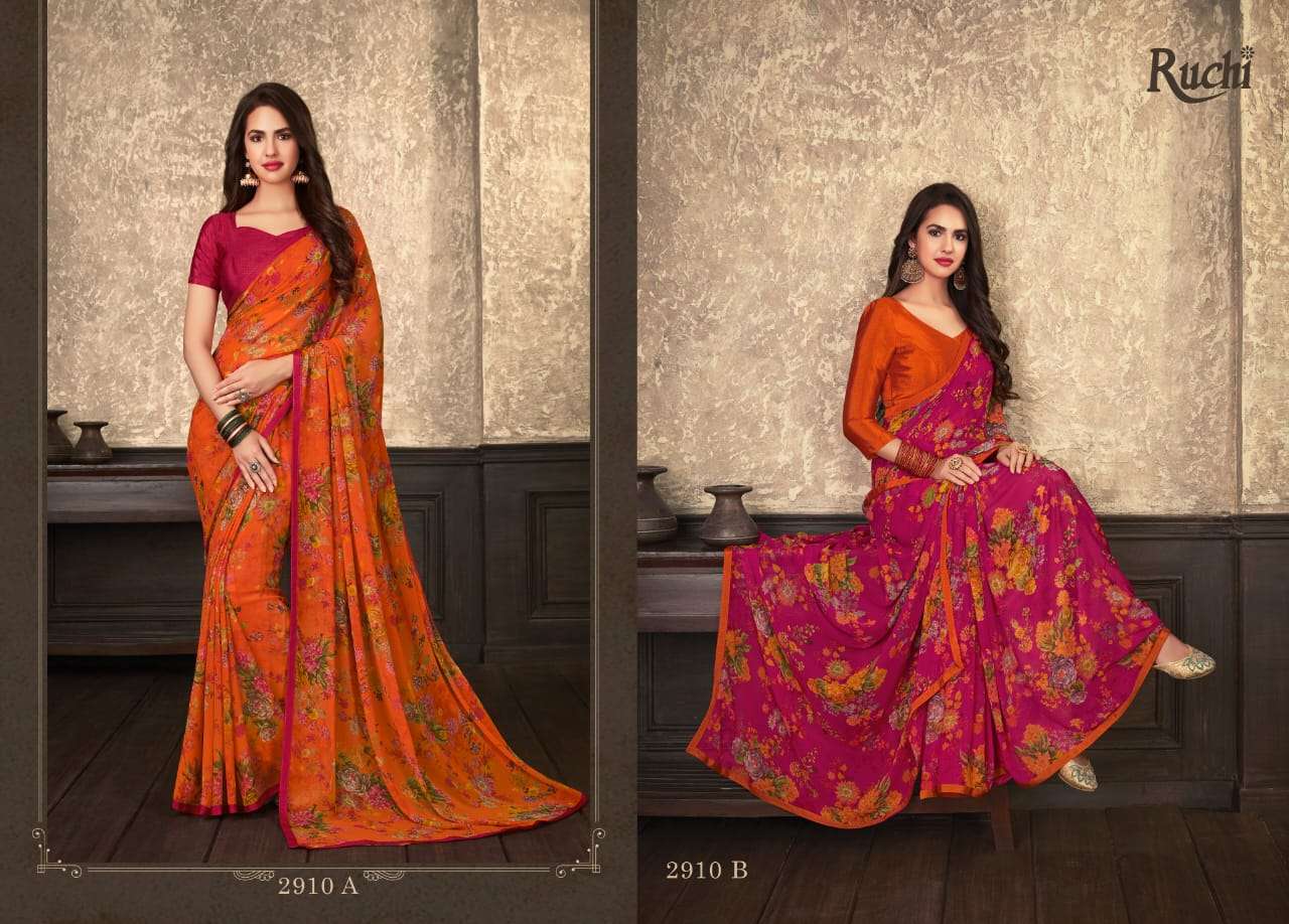 GULDASTA 9 EDITION BY RUCHI SAREE 2901-A TO 2910-B SERIES INDIAN TRADITIONAL WEAR COLLECTION BEAUTIFUL STYLISH FANCY COLORFUL PARTY WEAR & OCCASIONAL WEAR JASMINE GEORGETTE SAREES AT WHOLESALE PRICE