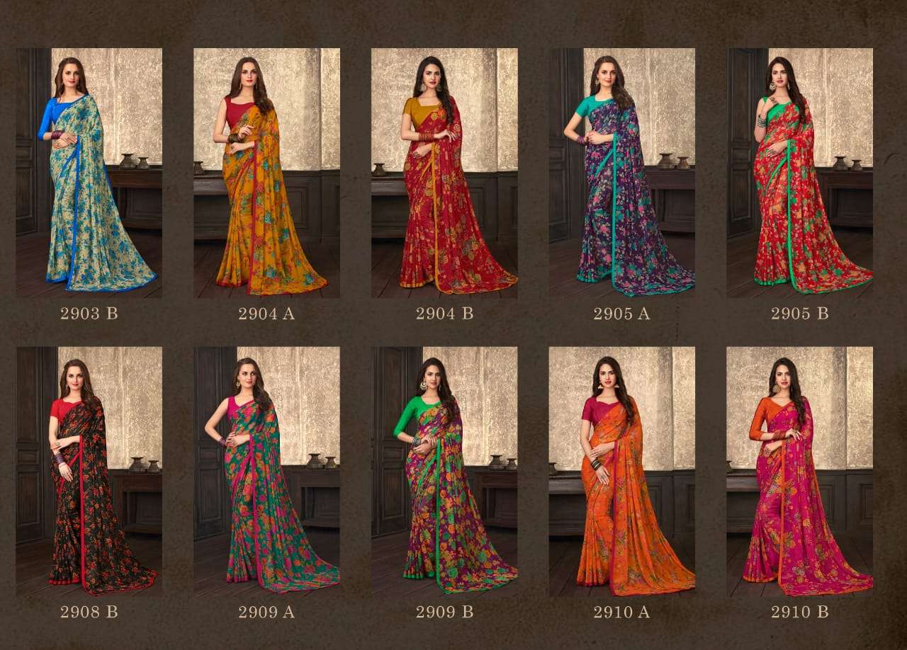 GULDASTA 9 EDITION BY RUCHI SAREE 2901-A TO 2910-B SERIES INDIAN TRADITIONAL WEAR COLLECTION BEAUTIFUL STYLISH FANCY COLORFUL PARTY WEAR & OCCASIONAL WEAR JASMINE GEORGETTE SAREES AT WHOLESALE PRICE
