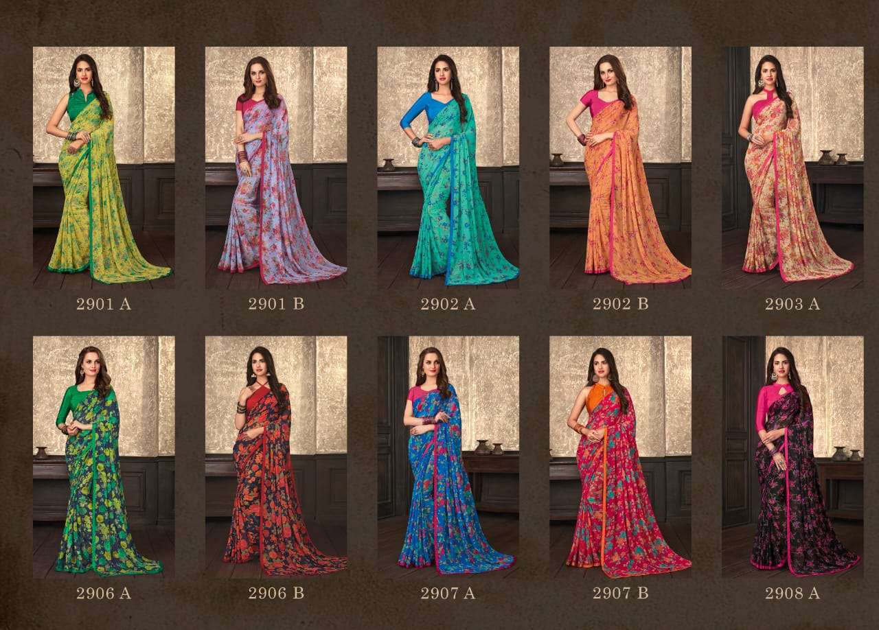 GULDASTA 9 EDITION BY RUCHI SAREE 2901-A TO 2910-B SERIES INDIAN TRADITIONAL WEAR COLLECTION BEAUTIFUL STYLISH FANCY COLORFUL PARTY WEAR & OCCASIONAL WEAR JASMINE GEORGETTE SAREES AT WHOLESALE PRICE