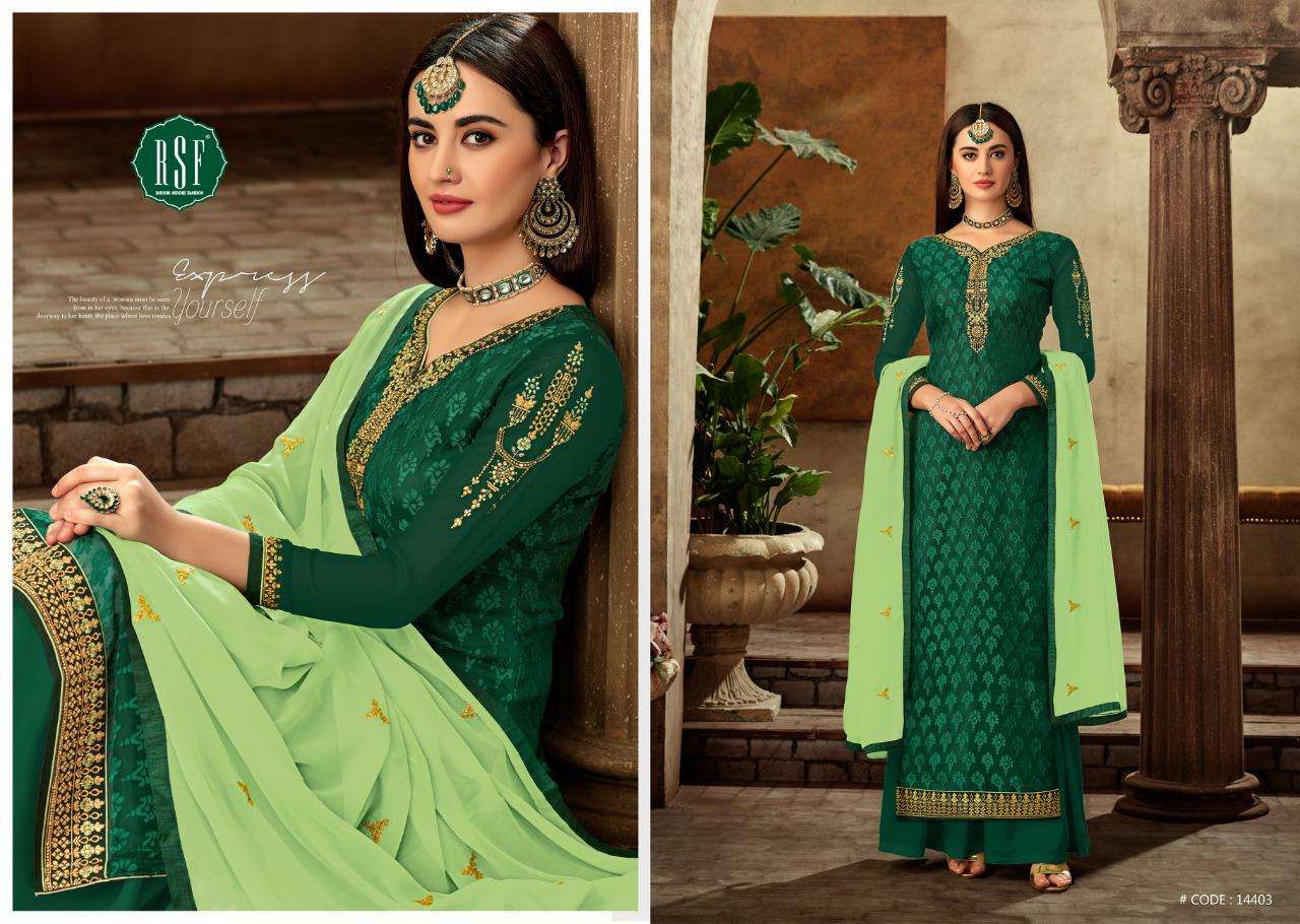 ISRAT BRASO VOL-2 BY RSF 14401 TO 14406 SERIES DESIGNER SUITS COLLECTION BEAUTIFUL STYLISH FANCY COLORFUL PARTY WEAR & OCCASIONAL WEAR PURE TORA BRASO LONG DRESSES AT WHOLESALE PRICE