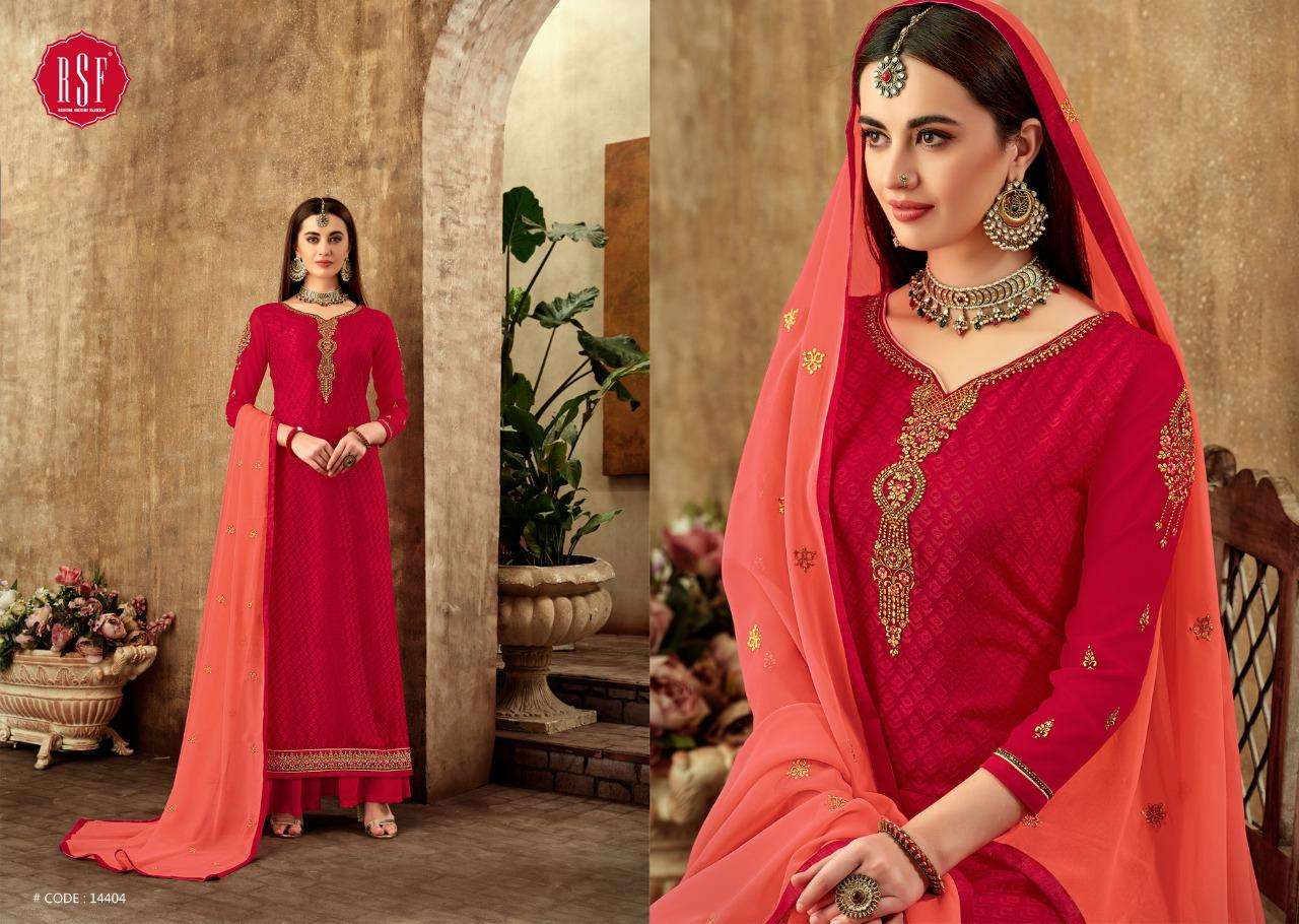 ISRAT BRASO VOL-2 BY RSF 14401 TO 14406 SERIES DESIGNER SUITS COLLECTION BEAUTIFUL STYLISH FANCY COLORFUL PARTY WEAR & OCCASIONAL WEAR PURE TORA BRASO LONG DRESSES AT WHOLESALE PRICE