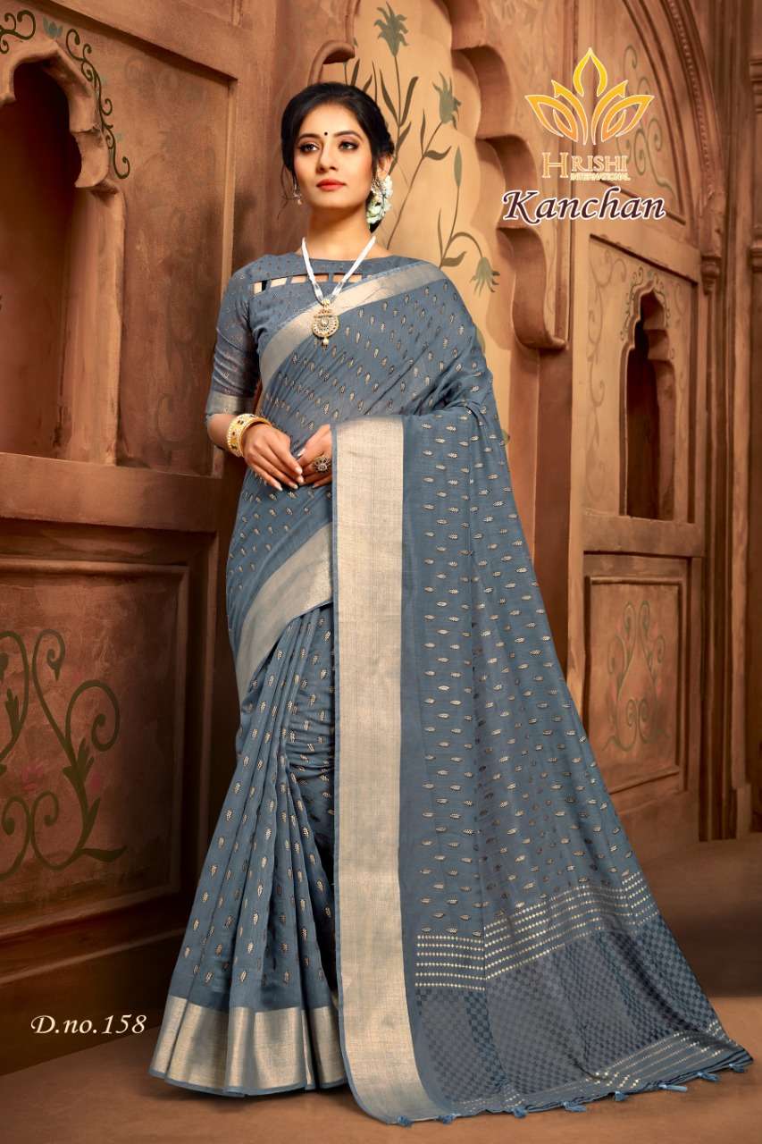 KANCHAN BY HRISHI INTERNATIONAL 156 TO 167 SERIES INDIAN TRADITIONAL WEAR COLLECTION BEAUTIFUL STYLISH FANCY COLORFUL PARTY WEAR & OCCASIONAL WEAR COTTON ZARI PATTA PRINTED SAREES AT WHOLESALE PRICE