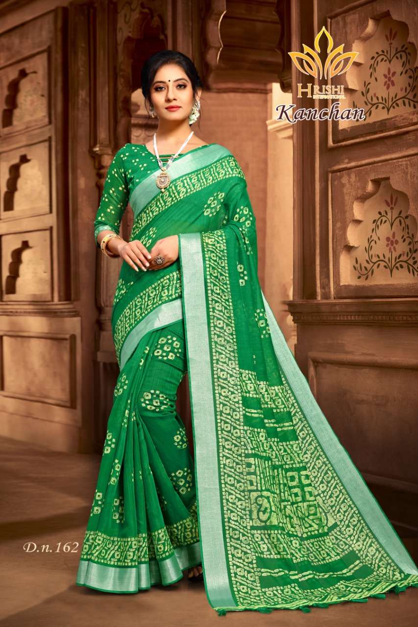 KANCHAN BY HRISHI INTERNATIONAL 156 TO 167 SERIES INDIAN TRADITIONAL WEAR COLLECTION BEAUTIFUL STYLISH FANCY COLORFUL PARTY WEAR & OCCASIONAL WEAR COTTON ZARI PATTA PRINTED SAREES AT WHOLESALE PRICE