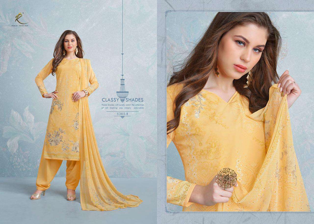 CANDY LONG SUIT 5384 SERIES BY RAKHI FASHION 5384-A TO 5387-B SERIES BEAUTIFUL STYLISH FANCY COLORFUL CASUAL WEAR & ETHNIC WEAR CREPE PRINTED DRESSES AT WHOLESALE PRICE