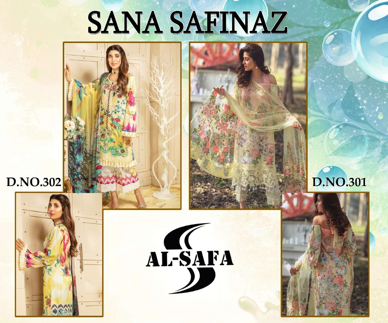 SANA SAFINAZ BY AL-SAFA 301 TO 302 SERIES BEAUTIFUL PAKISTANI SUITS COLORFUL STYLISH FANCY CASUAL WEAR & ETHNIC WEAR COTTON PRINTED WITH EMBROIDERY DRESSES AT WHOLESALE PRICE