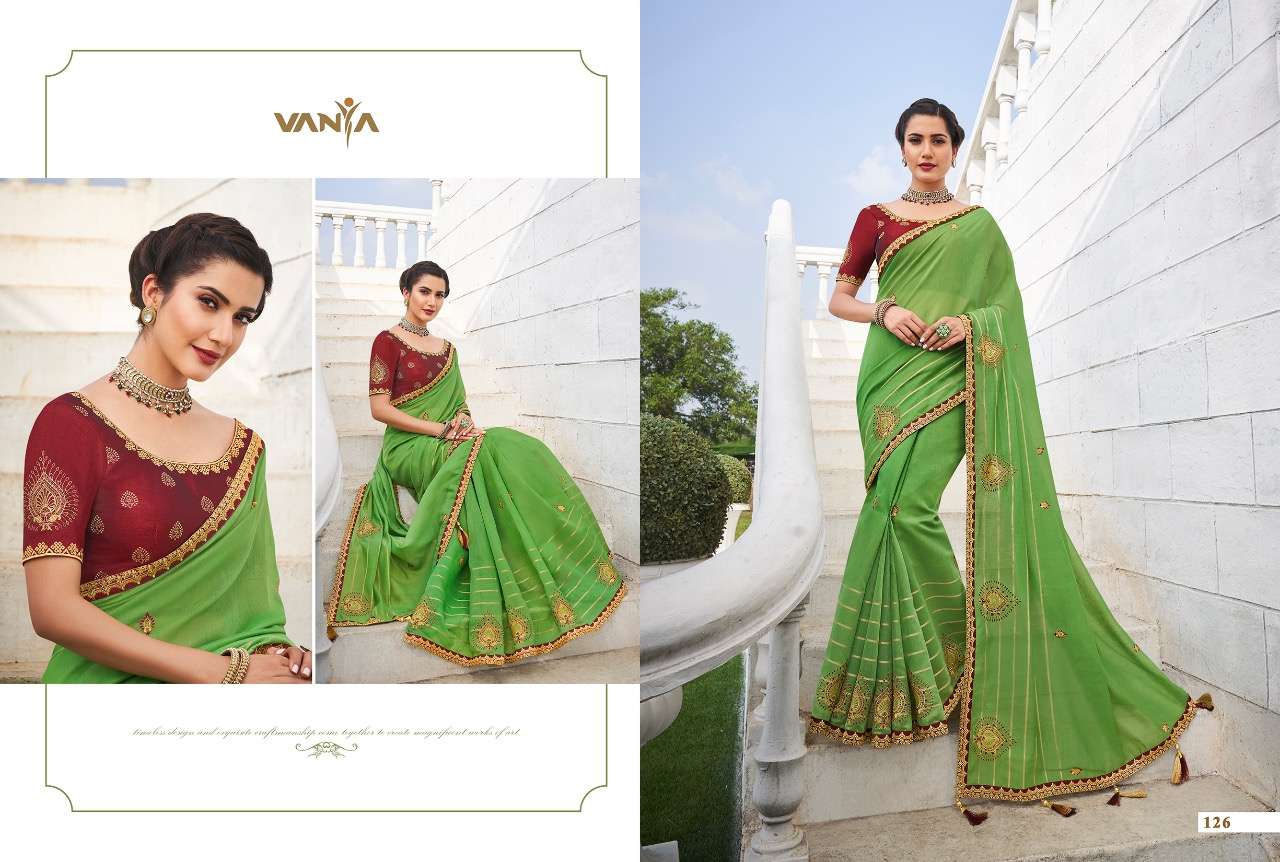 VISTARA VOL-1 BY VANYA 121 TO 139 SERIES INDIAN TRADITIONAL WEAR COLLECTION BEAUTIFUL STYLISH FANCY COLORFUL PARTY WEAR & OCCASIONAL WEAR FANCY SAREES AT WHOLESALE PRICE